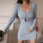 Cardigan / Knit Tube Top / Mini Fitted Skirt / Set
