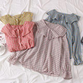 Peter Pan-collar Checked Shirt