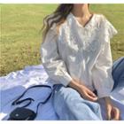 Long-sleeve Collared Blouse White - One Size