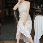 Halter-neck Midi A-line Lace Dress