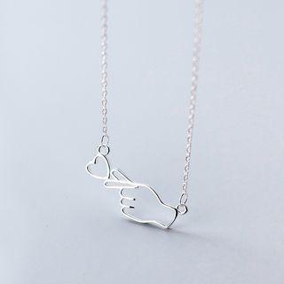 925 Sterling Silver Heart & Hand Gesture Pendant Necklace S925 Silver - Set - One Size