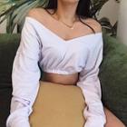 Off-shoulder Cropped Long-sleeve T-shirt