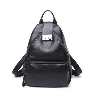 Push Lock Genuine Leather Backpack