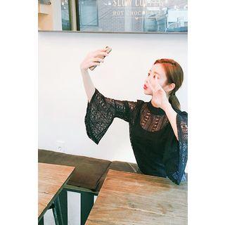 Mock-neck Bell-sleeve Lace Top
