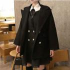 Double-breasted Coat / Lace Trim Pinafore Dress / Blouse / Set