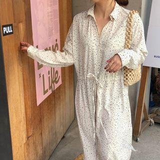 Long-sleeve Polka Dot Shirt Dress