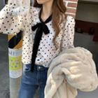 Dotted Lace Long-sleeve Blouse As Figure - One Size