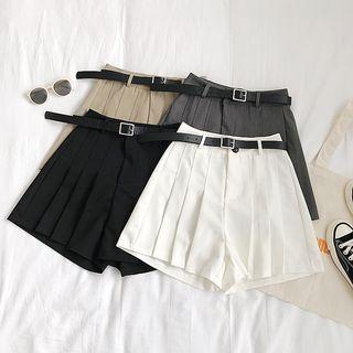 High-waist Plain Pleated Shorts