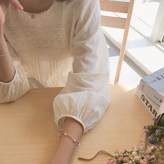 Lace-yoke Button-back Pintuck Blouse