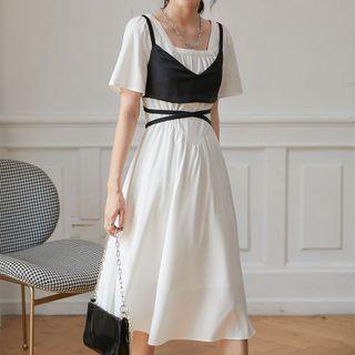 Set: Square Neck Midi A-line Dress + Camisole Top