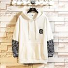 Long-sleeve Mock Two-piece Embroidered Hoodie