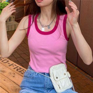 Contrast Trim Knit Tank Top Rose Pink - One Size