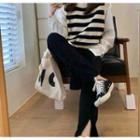 Plain Shirt / Striped Sweater Vest / Straight Leg Pants