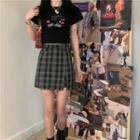 Short-sleeve Printed T-shirt / Plaid Skort