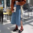 Slit Denim Midi A-line Skirt