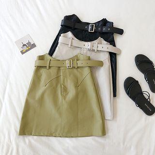 Pu Leather A-line Dress With Belt