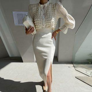 High-waist Slit-hem Midi Skirt
