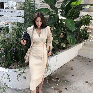 Monotone Knit Set: Wrap Top + Long Skirt