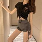 Short-sleeve Logo Drawstring T-shirt / Drawstring Hot Pants