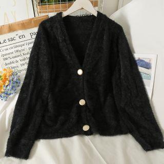 V-neck Loose-fit Furry Cardigan In 5 Colors