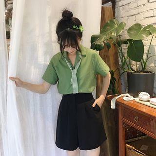 Plain Short-sleeve Shirt / Mini A-line Skirt / Wide-leg Shorts