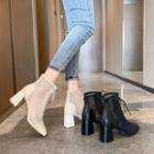 Lace-up Mesh Block-heel Short Boots