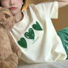 Short-sleeve Heart Print T-shirt Green Love Heart - Beige - One Size