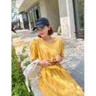 Puff-sleeve Drawstring Maxi Dress