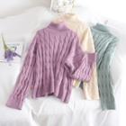 Turtleneck Cable Knit Long-sleeve Sweater