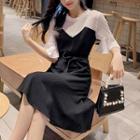 Mock Two-piece Flared-sleeve A-line Dress