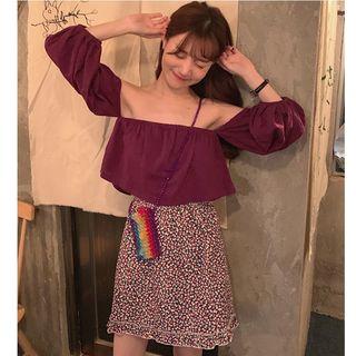 Off-shoulder Top / Mini Floral A-line Skirt