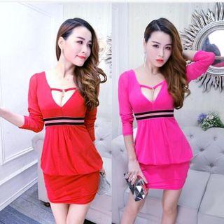 Long-sleeve Open Front Mini Peplum Dress