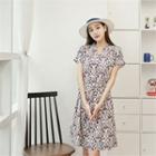 Short-sleeve Drawstring-waist Floral Print Dress