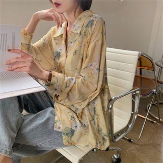 Floral V-neck Shirt Light Yellow - One Size