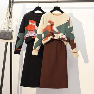 Set: Cartoon Sweater + Midi Skirt