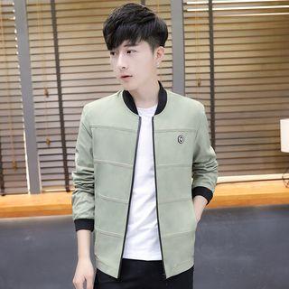 Stand Collar Plain Zipped Jacket