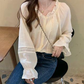 Chiffon Long-sleeve Shirt Almond - One Size