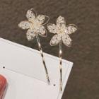 Set Of 2: Rhinestone Floral Hair Pin 2 Pcs - Ly421 - Gold - One Size