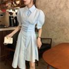Set: Short-sleeve Irregular A-line Shirtdress + Waist Belt