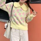 Flower Print Collared Sweater Flower Print - Light Yellow - One Size