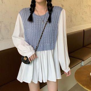 Long-sleeve Knit Panel Blouse