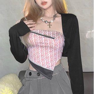 Set: Lettering Print Irregular Tube Top + Plain Shrug