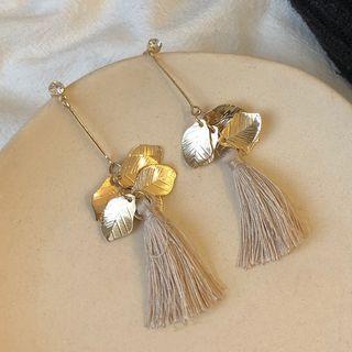 Leaf Tassel Dangle Earring 1 Pair - 0964a - Tassel - Gold - One Size