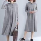Plain Long-sleeve Hoodie Dress Light Gray - L