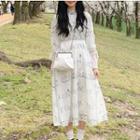 3/4-sleeve Curvy Pattern Midi Dress
