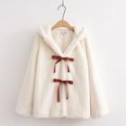 Bow-front Hooded Fluffy Jacket