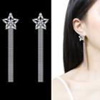 Rhinestone Star Fringed Earring 1 Pair - Sterling Silver Stud - Silver - One Size