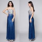 Two Tone Sequined Strapless Evening Gown