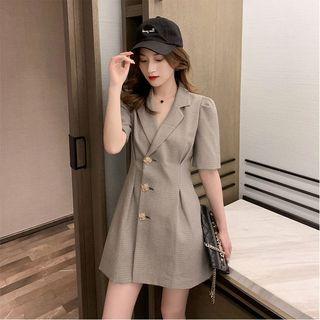 Short-sleeve Houndstooth Mini Blazer Dress