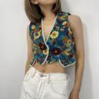Floral Cropped Vest / Mini A-line Skirt
